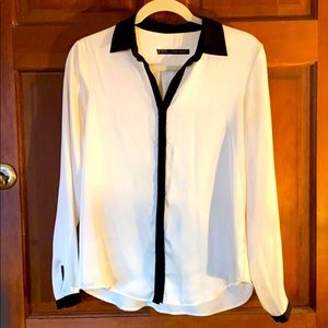 Zara White & Black Button Down Blouse